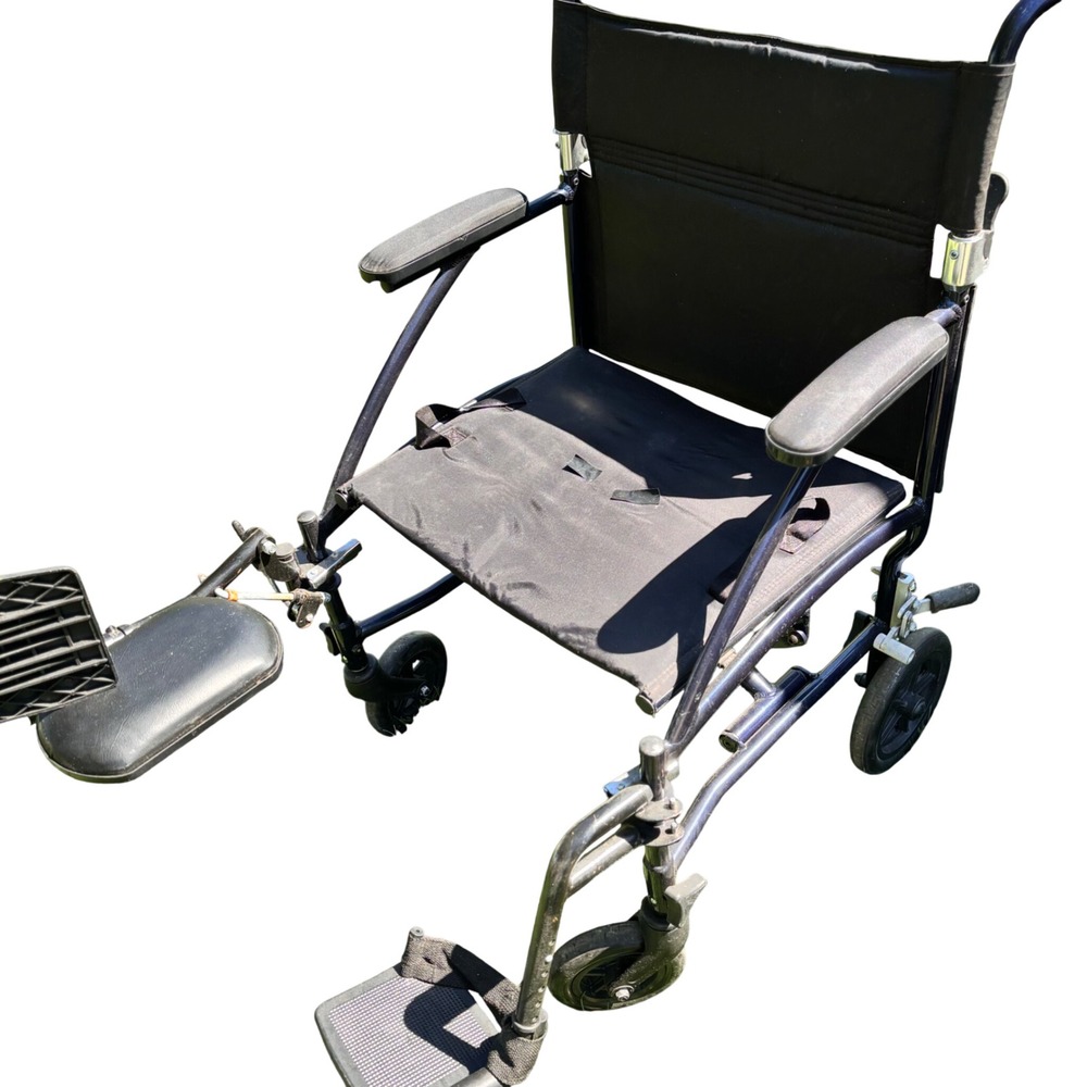 Hugo Mobility Lightweight Folding Transport Chair Black with Footrests 19in Seat